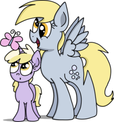 Size: 365x392 | Tagged: safe, artist:graciegirl328, derpy hooves, dinky hooves, butterfly, pegasus, pony, g4, equestria's best mother, female, mare, simple background