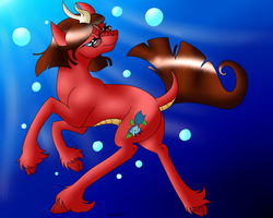 Size: 1280x1024 | Tagged: safe, artist:tardis-pony, oc, oc only, original species, bubble, cloven hooves, horn, smiling, solo, swimming, underwater, unshorn fetlocks