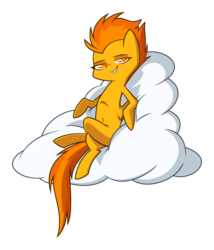 Size: 5308x6215 | Tagged: safe, artist:fluttershythekind, spitfire, pegasus, pony, g4, absurd resolution, belly button, cloud, female, grin, hooves, lying on a cloud, mare, on a cloud, simple background, smiling, solo, stupid sexy spitfire, transparent background, wings