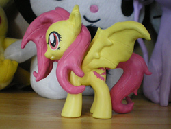 Size: 600x450 | Tagged: safe, artist:littlemissantisocial, angel bunny, fluttershy, g4, brushable, customized toy, fangs, female, figure, flutterbat, solo, toy