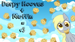 Size: 1920x1080 | Tagged: safe, artist:lieutenantwaffles, derpy hooves, pegasus, pony, g4, :3, female, heart, mare, muffin, solo, that pony sure does love muffins