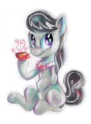 Size: 2552x3480 | Tagged: safe, artist:naaknaak, octavia melody, g4, female, food, high res, solo, tea