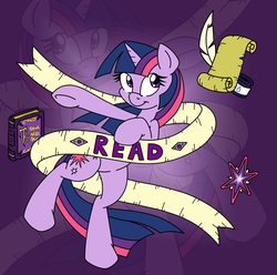 Size: 663x659 | Tagged: safe, artist:anime-apothecary, artist:dfectivedvice, twilight sparkle, g4, book, colored, female, old banner, paper, quill, smiling, solo