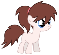 Size: 1480x1392 | Tagged: safe, artist:unoriginai, oc, oc only, oc:heart pulse, blank flank, earth, female, filly, offspring, parent:doctor whooves, parent:nurse redheart, ponytail, simple background, solo, white background