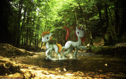 Size: 3200x2000 | Tagged: safe, artist:darkdoomer, oc, oc only, earth pony, pony, unicorn, high res, nature, river, scenery, water
