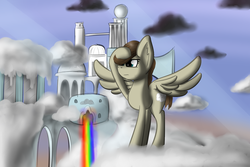 Size: 1280x853 | Tagged: safe, artist:marsminer, pegasus, pony, cloud factory, female, lazy cloud, mare, solo, the sky