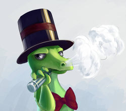Size: 2400x2129 | Tagged: safe, artist:sokolas, gummy, g4, bowtie, classy, hat, high res, male, smoking, solo, top hat