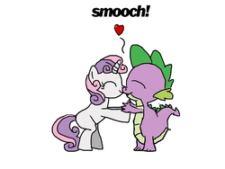 Size: 800x600 | Tagged: safe, spike, sweetie belle, pony, g4, bipedal, cute, eyes closed, female, heart, kissing, male, nuzzling, ship:spikebelle, shipping, smiling, straight