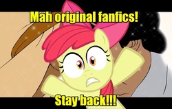 Size: 800x509 | Tagged: safe, apple bloom, g4, aladdin, do not steal, fanfic, gay, image macro, male, meme, panic, pony writes badfanfic, prince eric, solo