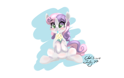 Size: 2200x1400 | Tagged: safe, artist:xcopyen002, sweetie belle, g4, blushing, cute, diasweetes, drinking, female, hoof hold, looking at you, milkshake, simple background, sitting, smiling, solo, white background