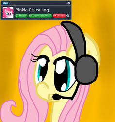 Size: 730x770 | Tagged: safe, artist:ikillyou121, artist:mmdfantage, fluttershy, pinkie pie, g4, female, headphones, skype, solo