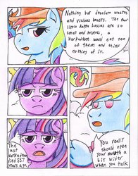 Size: 791x1011 | Tagged: safe, artist:the1king, rainbow dash, twilight sparkle, alicorn, pony, comic:fluttershy and the rainbow factory, fanfic:rainbow factory, g4, comic, female, mare, parody, roald dahl, traditional art, twilight sparkle (alicorn), willy wonka, willy wonka and the chocolate factory