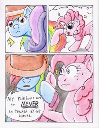 Size: 790x1011 | Tagged: safe, artist:the1king, pinkie pie, rainbow dash, twilight sparkle, alicorn, pony, comic:fluttershy and the rainbow factory, fanfic:rainbow factory, g4, comic, female, mare, parody, roald dahl, traditional art, twilight sparkle (alicorn), willy wonka, willy wonka and the chocolate factory