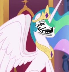 Size: 300x311 | Tagged: source needed, useless source url, safe, edit, edited screencap, screencap, princess celestia, alicorn, pony, g4, female, mare, solo, trollestia, trollface