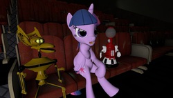 Size: 1264x720 | Tagged: safe, artist:pika-robo, twilight sparkle, alicorn, pony, g4, 3d, crossover, crow t robot, female, gmod, mare, mystery science theater 3000, theater, tom servo, twilight sparkle (alicorn)