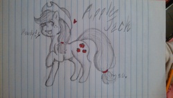 Size: 3264x1836 | Tagged: safe, artist:luna4994, applejack, g4, female, lined paper, raised hoof, solo, traditional art