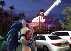 Size: 1000x712 | Tagged: safe, artist:marissasunshine, dj pon-3, vinyl scratch, g4, awesome, car, female, funko, hard rock cafe, irl, las vegas, photo, ponies around the world, toy