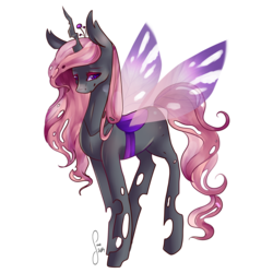 Size: 2000x2000 | Tagged: safe, artist:saoiirse, fleur-de-lis, changeling, changeling queen, g4, changelingified, female, high res, looking at you, purple changeling, simple background, smiling, solo, transparent background, vector