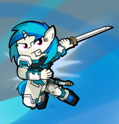 Size: 696x725 | Tagged: safe, artist:gndriver, dj pon-3, vinyl scratch, g4, crossover, female, gundam, gundam astray red frame, gundam seed astray, gundam seed msv, solo