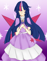 Size: 500x640 | Tagged: safe, artist:wind_rin, twilight sparkle, human, g4, female, fulfilled cutie mark, horn, horned humanization, humanized, pixiv, solo