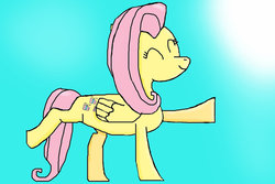 Size: 900x600 | Tagged: safe, artist:strickerx5, fluttershy, g4, balancing, eyes closed, female, happy, ms paint, raised leg, solo