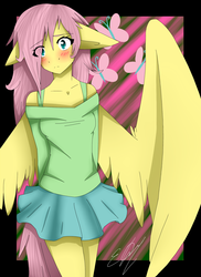 Size: 1459x2000 | Tagged: safe, artist:thekattyart, fluttershy, anthro, g4, female, solo