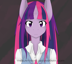 Size: 1121x1000 | Tagged: safe, artist:thekattyart, twilight sparkle, anthro, g4, clothes, female, solo