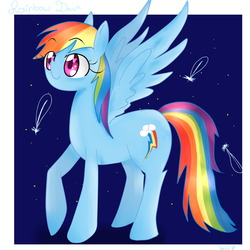 Size: 500x500 | Tagged: safe, artist:tanee13, rainbow dash, pegasus, pony, g4, feather, female, mare, smiling, solo