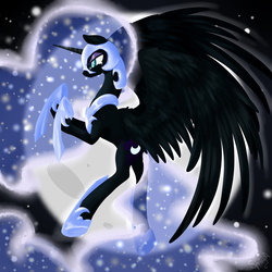 Size: 2800x2800 | Tagged: safe, artist:alicjaspring, nightmare moon, alicorn, pony, g4, crying, female, high res, moon, pose, sad, solo