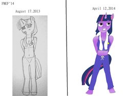 Size: 1280x960 | Tagged: safe, artist:furrymusclegrowthfan, twilight sparkle, anthro, g4, art evolution, comparison, female, solo