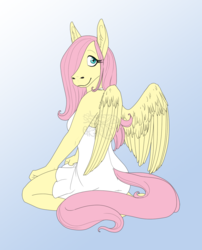 Size: 1033x1280 | Tagged: dead source, safe, artist:scarlett-the-red, fluttershy, anthro, g4, clothes, dress, female, hoers, solo, sundress, watermark