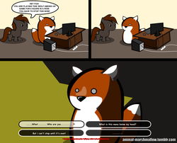 Size: 1280x1036 | Tagged: safe, oc, oc only, fox, animal-marshmallow, barely pony related, black flank, blank flank, comic, fables, gaming, telltale games, the wolf among us, tumblr comic