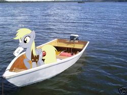 Size: 500x375 | Tagged: safe, artist:pdpie, derpy hooves, pegasus, pony, g4, boat, female, irl, mare, photo, ponies in real life, solo