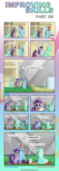 Size: 1920x5558 | Tagged: safe, artist:bcrich40, lyra heartstrings, rainbow dash, twilight sparkle, pegasus, pony, unicorn, comic:improving skills, g4, background pony, bipedal, cd, cd player, comic, dialogue, dio, female, food, heavy metal, holy diver, hungry, improving skills, levitation, magic, magic aura, mare, music, music notes, pony (sony), rainbow in the dark, ronnie james dio, song reference, sony, stomach growl, stomach noise, telekinesis, unicorn twilight