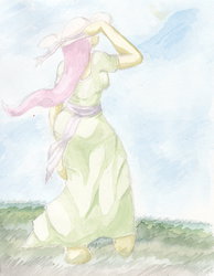 Size: 1841x2374 | Tagged: safe, artist:jimthecactus, fluttershy, anthro, g4, female, solo, traditional art