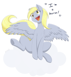 Size: 1800x1944 | Tagged: safe, artist:bootloops, artist:itsuko103, derpy hooves, pegasus, pony, g4, captain obvious, cloud, cute, dem thighs, derpabetes, female, large wings, majestic as fuck, mare, sitting, solo, speech bubble, wings