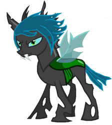 Size: 515x576 | Tagged: safe, oc, oc only, changeling, changeling oc, curved horn, horn, simple background, solo, spread wings, wings