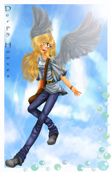 Size: 3179x4922 | Tagged: safe, artist:zaameen, derpy hooves, human, g4, female, flying, humanized, solo, winged humanization