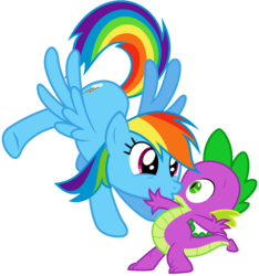 Size: 1332x1422 | Tagged: safe, artist:filpapersoul, artist:sulyo, edit, hundreds of users filter this tag, rainbow dash, spike, dragon, pegasus, pony, g4, age difference, duo, duo male and female, female, kissing, love, male, ship:rainbowspike, shipping, show accurate, spikelove, straight, wingless spike