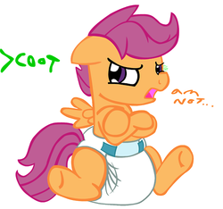 Size: 500x467 | Tagged: safe, artist:fillyscoots42, scootaloo, g4, crinkleloo, diaper, diapered, diaperloo, female, filly, foal, non-baby in diaper, poofy diaper, simple background, solo, white background, white diaper