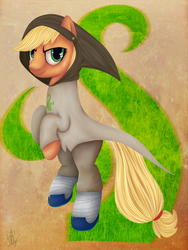 Size: 1500x2000 | Tagged: safe, artist:ogniva, applejack, earth pony, pony, g4, bipedal, clothes, crossover, female, god tier, hero of life, homestuck, hood, looking at you, solo