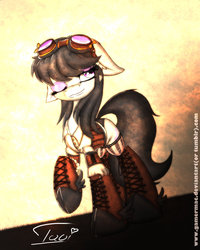 Size: 1200x1500 | Tagged: safe, artist:gamermac, octavia melody, g4, clothes, female, floppy ears, goggles, solo, steampunk