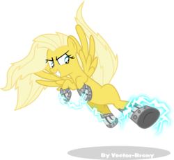 Size: 1024x946 | Tagged: safe, artist:vector-brony, oc, oc only, oc:psychoshy, pegasus, pony, fallout equestria, fallout equestria: project horizons, blank flank, electricity, fallout, female, mare, pegasus oc, power hoof, simple background, solo, transparent background, wings