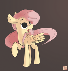 Size: 1034x1080 | Tagged: dead source, safe, artist:teknibaal, fluttershy, pegasus, pony, g4, female, looking away, looking up, mare, open mouth, raised hoof, simple background, solo, spread wings, standing, surprised, turned head, wings