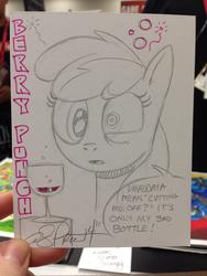 Size: 768x1024 | Tagged: safe, artist:andypriceart, berry punch, berryshine, g4, drunk, female, solo, traditional art, wine