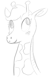 Size: 593x905 | Tagged: safe, artist:tanmansmantan, applejack, giraffe, g4, female, giraffied, monochrome, solo, species swap