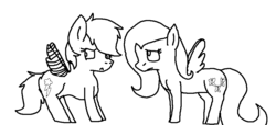 Size: 952x436 | Tagged: safe, artist:vamplrebats, fluttershy, rainbow dash, pegasus, pony, g4, bandage, lineart, monochrome