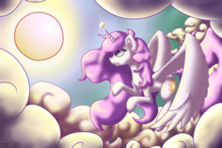 Size: 4500x3000 | Tagged: safe, artist:solipsus, princess celestia, g4, female, high res, pink-mane celestia, solo, sun, younger