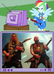 Size: 457x625 | Tagged: safe, rainbow dash, equestria girls, g4, exploitable meme, guitar, jeff hanneman, kerry king, meme, ponied up, slayer, tv meme