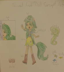 Size: 3452x3888 | Tagged: safe, artist:berrypunchrules, sweet leaf, equestria girls, g4, background human, clothes, fake, female, high res, ponied up, pony ears, solo, traditional art